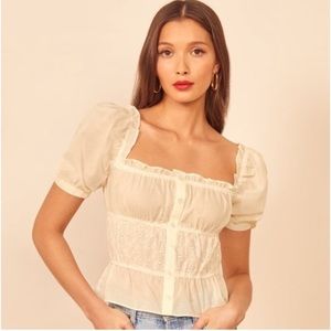 Reformation Sicilia Puff Sleeve Milkmaid Top Ivory White